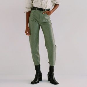 MANGO brand “Wally trouser” green faux leather pants, new with tags